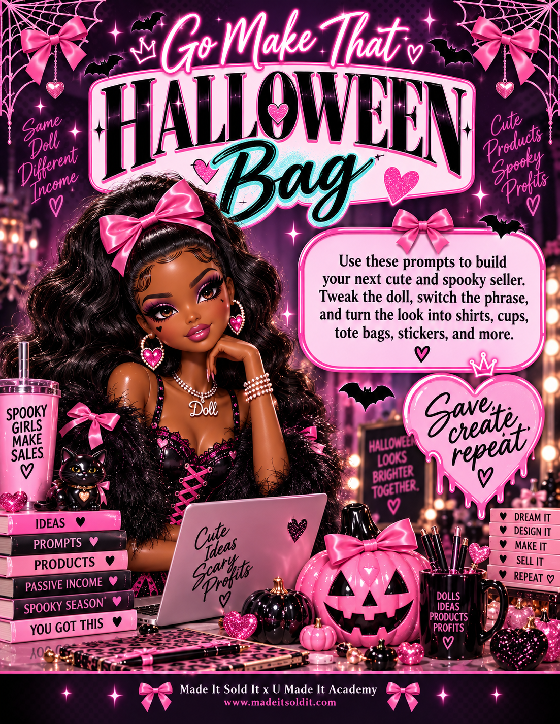 Halloween Doll PNG Prompt E-Book + Bonus Designs | Luxury Halloween AI Design Bundle