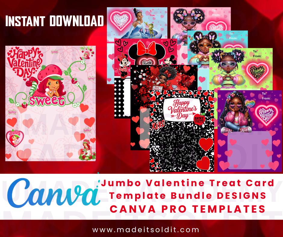Jumbo Valentine Treat Card Template Bundle