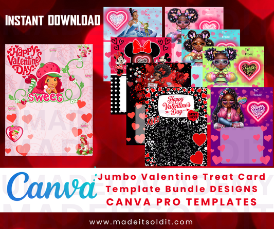 Jumbo Valentine Treat Card Template Bundle
