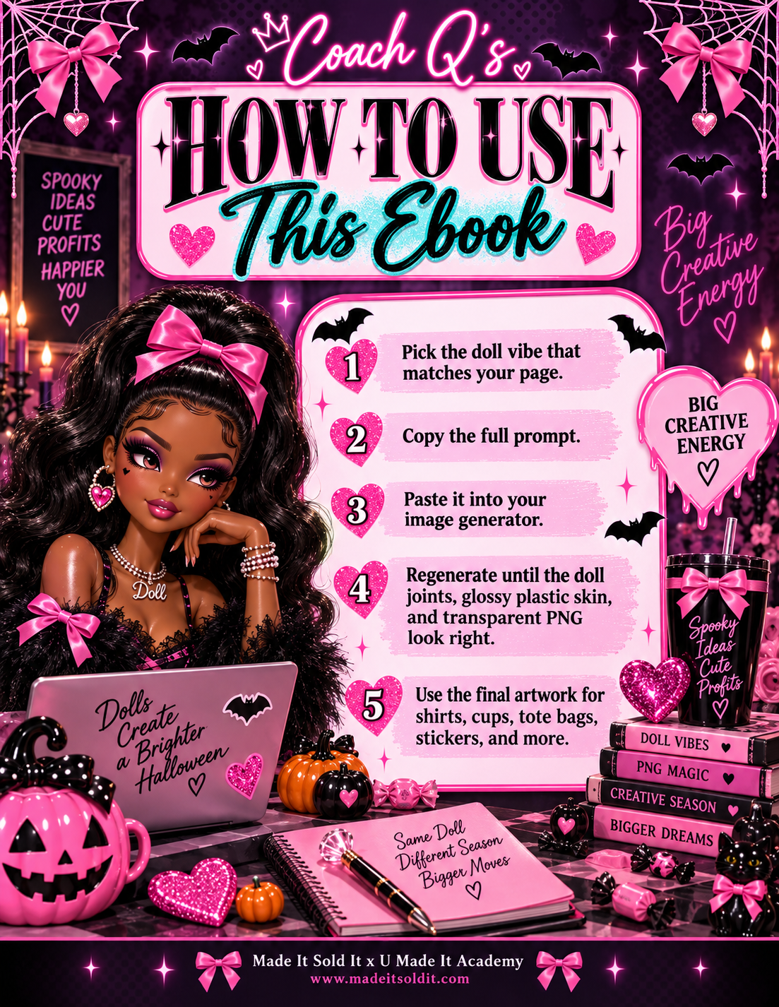 Halloween Doll PNG Prompt E-Book + Bonus Designs | Luxury Halloween AI Design Bundle