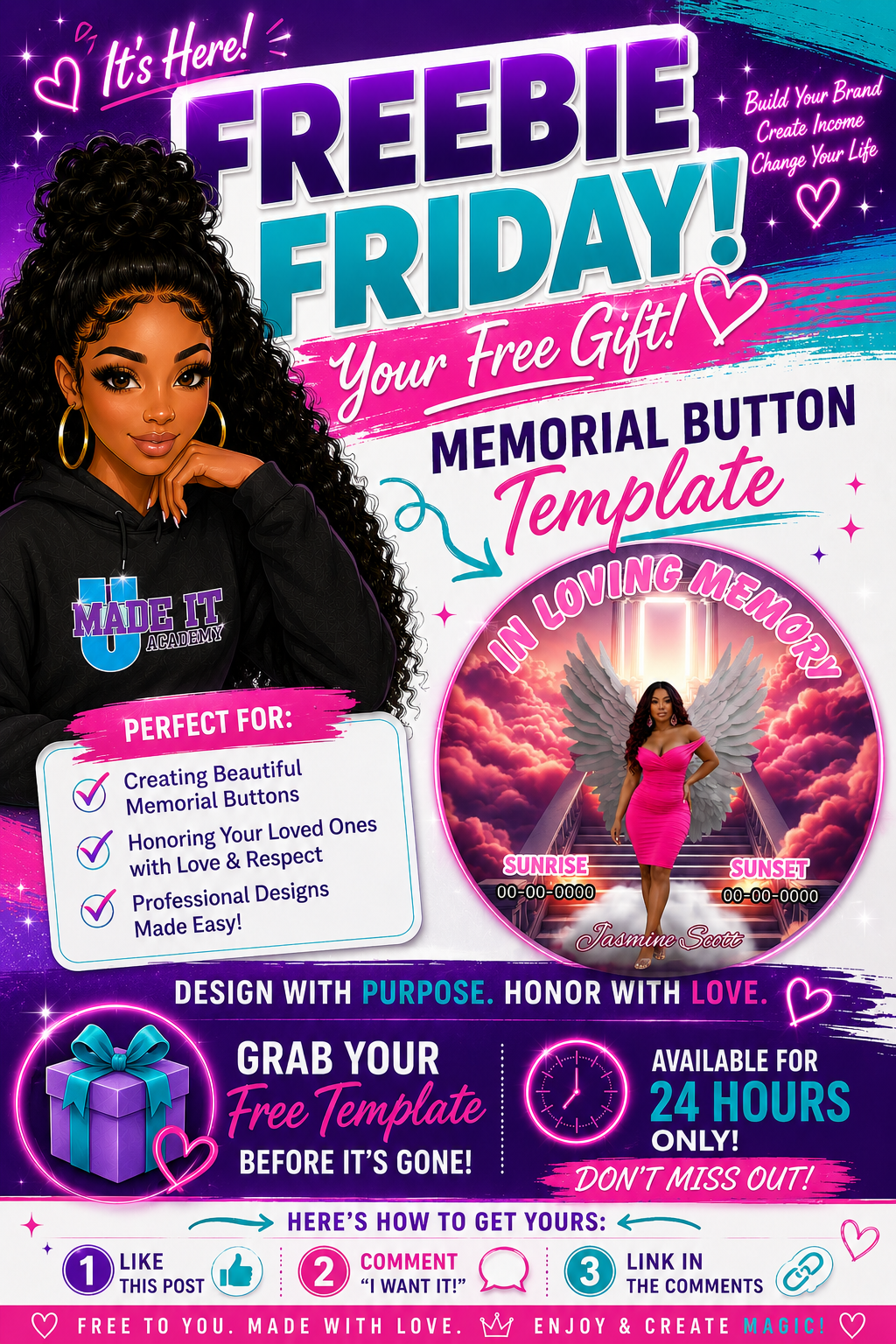 Freebie Friday Memorial Button (Editable Canva Templates)