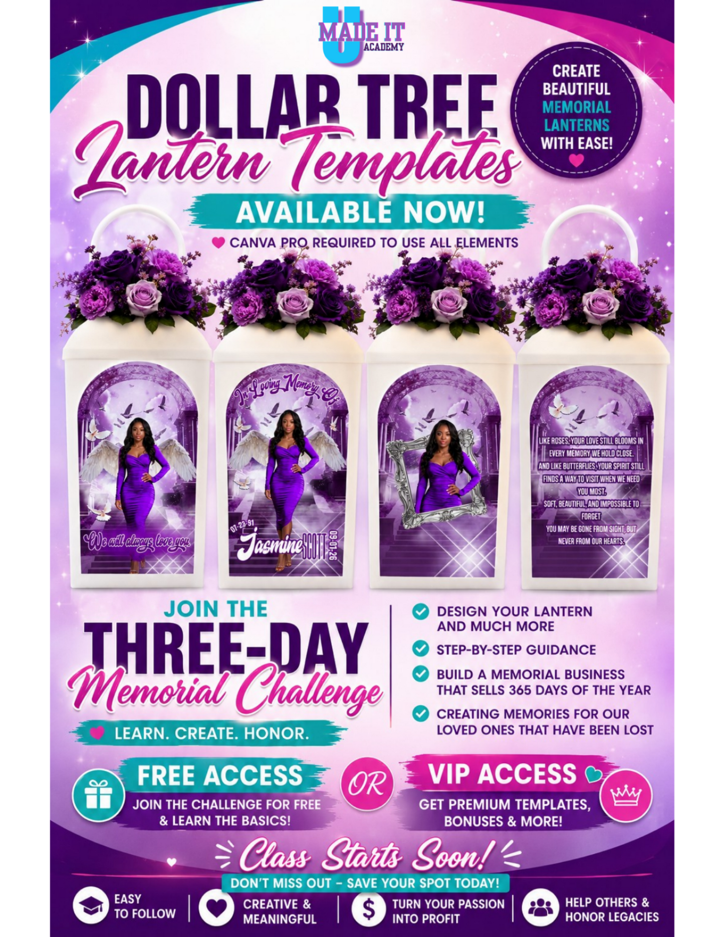 Dollar Tree Memorial Lantern Templates (Editable Canva Templates)