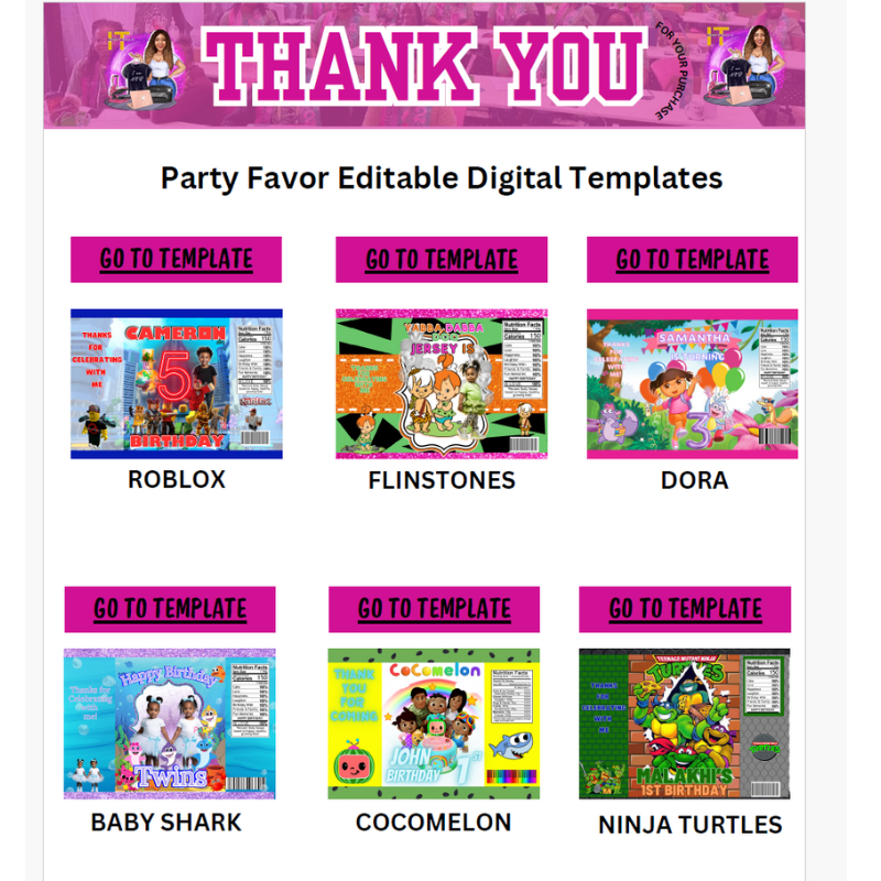 PARTY FAVOR EDITABLE DIGITAL KIT