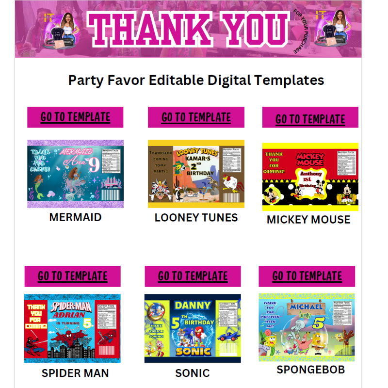 PARTY FAVOR EDITABLE DIGITAL KIT